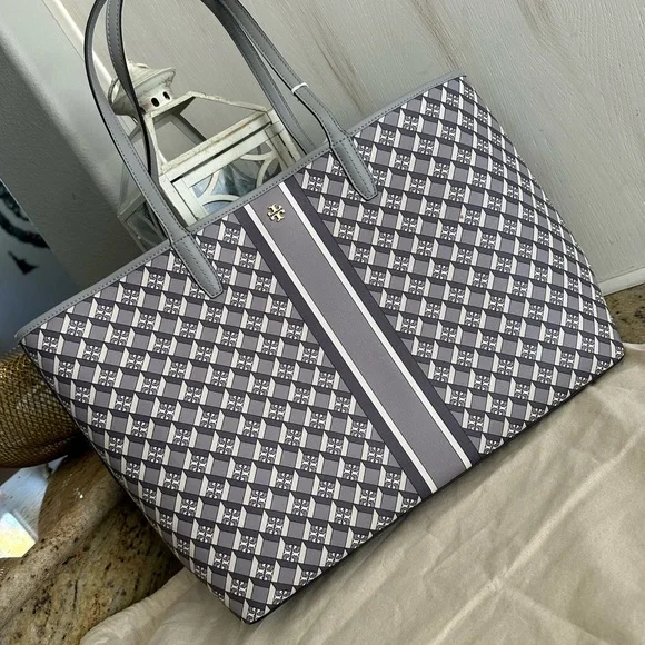 New Tory Burch geo gray with straps large tote - Picture 4 of 7